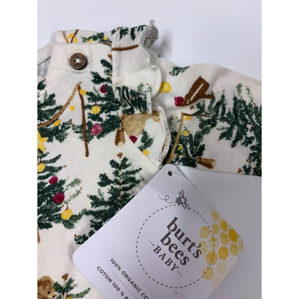 Burt's Bees Baby Organic Cotton Christmas Tree Footed Sleeper NNB NWT Holiday - Picture 4 of 4